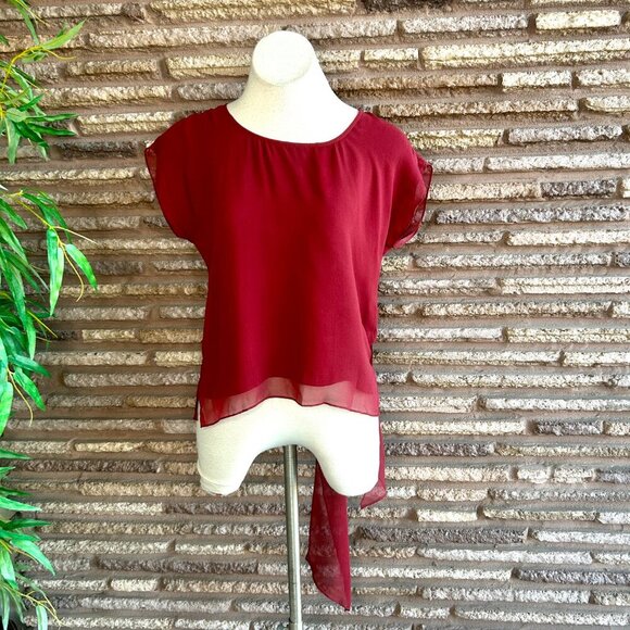 Citron Santa Monica 100% Silk Cranberry Red Blouse with Bow Tie Size Small - Picture 10 of 10